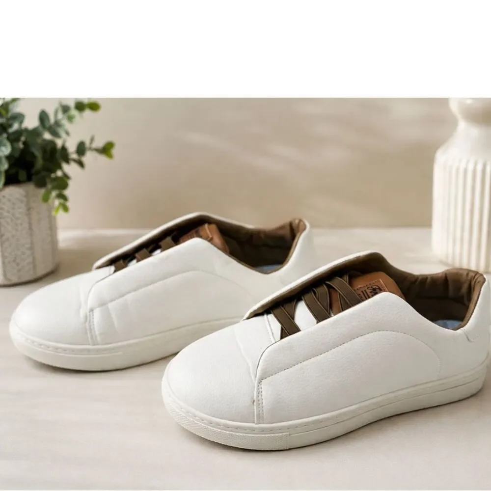 KOONEXY White Slip-On Sneakers Casual Shoes Size 43 / US 9-10 Faux Leather